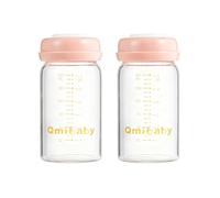 Qmibaby Glass Breast Milk Storage Bottles 180ml BPA-Free Natural Baby Bottle for Breastmilk Storage Wide Neck Bottles with Screw Ring Sealing Disk Leak-Proof Breastfeeding Milk Collection (Pink-2PCS)
