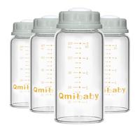 Qmibaby Natural Glass Baby Bottle 150ml 5oz Standard Neck Breast Milk Storage Bottles Compatible with Medela Breast Pumps for Breastmilk Storage Bottle BPA-Free 4 Pack (Grey, 150ml-4Packs)