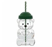 Qmibaby New Cute Glass Bear Straw Cup with Lid & Straw - 20oz Leak-Proof Borosilicate Glass Mug for Hot/Cold Drinks, Coffee Milk Tea, Christmas Holiday for Women Kids