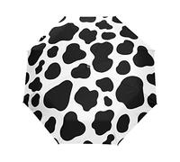 QMIN Auto Folding Umbrella Animal Cow Print Pattern Windproof Anti-UV Protection Travel Compact Rain Umbrella for Women Ladies Men Girls