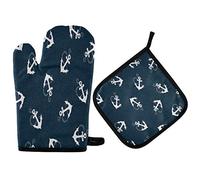 QMIN Oven Mitts Potholder Set Tropical Beach Nautical Sea Anchor Heat Resistant Kitchen Oven Gloves Hot Pads Kits for BBQ Cooking Baking Grilling Pans