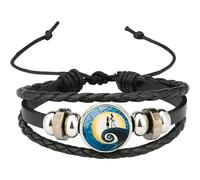 QminTouyzs Nightmare Before Christmas Gifts, Jack Skellington Gifts, The Nightmare Before Christma Gift, Leather Braided Bracelet, Punk Style Accessory for Christma and Valentine's Day