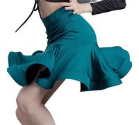 QMIQMI 2023 Latin Dance Skirt Kids Women Stage Performance Practice Clothing Irregular Girls Rumba Samba Tango Cha Cha Ballroom Dress Ruffles Competition Dancewear,Blue,130cm