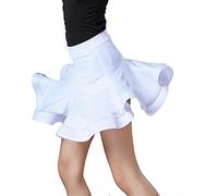 QMIQMI Ruffle Dance Short Skirt for Girls Children Kids Latin Dance Practice Clothing Competition Performance Costume for Ballroom Tango Salsa Dancing Dress,White,130cm