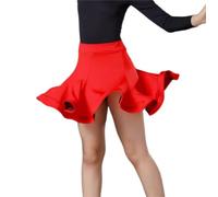 QMIQMI Ruffle Dance Short Skirt for Girls Children Kids Latin Dance Practice Clothing Competition Performance Costume for Ballroom Tango Salsa Dancing Dress,Red,120cm