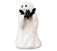 QmjdDymx Ghost Decor, 3.94" Resin Ghost Ornament - Cute Standing Decor with Bat for Shelf - White Decorations, Halloween