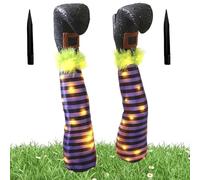 QmjdDymx Halloween Decorations, 17" Led Witch Legs Decor - 3D Upside Down Hanging Halloween Display - Black/White Witch Legs, Witches Decor