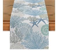 QmjdDymx Nautical Table Runner, Rectangle Table Runner, Summer Table Runner,Coral Starfish Coastal Table Decor, Summer Table Runner for Wedding, Housewarming,Nautical Table Runner 59x13