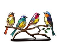 QmjdDymx Stained Glass Birds On Branch, Acrylic Art Bird Sculpture 4 Birds On A Branch Handmade Stain Glass Birds Figurines With Base Tabletop Ornaments for Home Office Decor