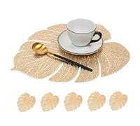 QmjdDymx Table Placemats Sets Of 6 Gold Leaf Shaped Leaf Hollow Place Mats Exquisite Household Heat Resistant Table Mats - Wipeable Outdoor Placemats for Wedding Table Decoration-31x39cm