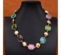 QMKADFQXF 18'' Mix Color Cat eye Square Gold Plated Brushed Coin Beads Chokers Necklace For Women Gifts