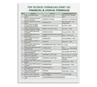 QMKADFQXF Excel Financial Logical Formula Poster Top 20 List with Examples SUM AVERAGE IF AND OR NOT Chart Wall-Art(Unframed,16x24inch(40x60cm))