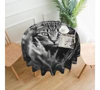 QMKFWT A Cat On The Grass Printed Round Tablecloth,Dust-Proof Wrinkle Resistant Table Cover Washable Polyester Table Cloth for Kitchen Dining Room Farmhouse Picnic Indoor Outdoor(Round 60 Inch)