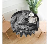 QMKFWT A Gray Cat Printed Round Tablecloth,Dust-Proof Wrinkle Resistant Table Cover Washable Polyester Table Cloth for Kitchen Dining Room Farmhouse Picnic Indoor Outdoor(Round 60 Inch)