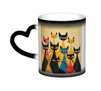 QMKFWT A Group of Cats Coffee Mugs 11 Oz Heat Sensitive Starry Sky Color Changing Mugs, Ceramic Magic Cup with Handle Personalized Tea Cups Novelty Coffee Cup Gift for Women Men Black