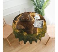 QMKFWT A Rabbit Printed Round Tablecloth,Dust-Proof Wrinkle Resistant Table Cover Washable Polyester Table Cloth for Kitchen Dining Room Farmhouse Picnic Indoor Outdoor(Round 60 Inch)