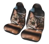 QMKFWT A Tabby Cat Printed 2 Pcs Automotive Seat Covers for Front with Elastic Straps Car Protector Seat Covers for Car SUV Truck