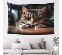 QMKFWT A Tabby Cat Tapestry Aesthetic Wall Hanging Tapestries 60'' x 40'' Boho Tapestries Vertical Wall Art Decorative Funny Vintage Poster Flag Tapestry for Bedroom Living Room Decor