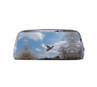 QMKFWT A White Dove Flies By print Pencil Bag waterproof Zipper Pencil Case Leather Pen Box Cosmetic Bag For Office Pencil