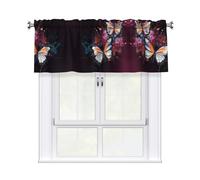 QMKFWT Abstract Butterfly Curtain Valance for Windows,Kitchen Window Curtains Blackout Drapes Window Treatments Decorative Rod Pocket Short Curtain for Living Room Bedroom,54" W x 18" L