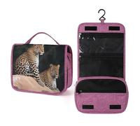 QMKFWT African Leopard on Rock Toiletry Bag Waterproof Makeup Bag with Hanging Hook Cosmetic Bags for Women Travel Essentials