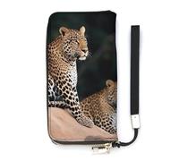 QMKFWT African Leopard on Rock Wallet Large Capacity Clutch Cash PursePU Leather Long Zipper Pouch Wallet Unisex, white, 20x10.5cm, Wallet