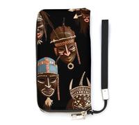 QMKFWT African Ritual Ethnic Tribal Wallet Large Capacity Clutch Cash PursePU Leather Long Zipper Pouch Wallet Unisex, white, 20x10.5cm, Wallet