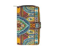 QMKFWT African Style Textile Pattern Leather Wallet Long Checkbook Wallets Classic Bifold Ladies Clutch with ID Window