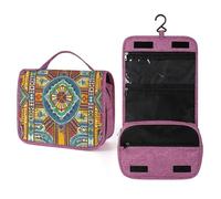 QMKFWT African Style Textile Pattern Toiletry Bag Waterproof Makeup Bag with Hanging Hook Cosmetic Bags for Women Travel Essentials