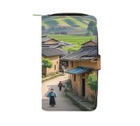 QMKFWT Ancient Town Leather Wallet Long Checkbook Wallets Classic Bifold Ladies Clutch with ID Window
