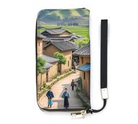 QMKFWT Ancient Town Wallet Large Capacity Clutch Cash PursePU Leather Long Zipper Pouch Wallet Unisex, white, 20x10.5cm, Wallet