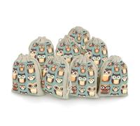 QMKFWT Animal Cartoon Owls Cute Drawstring Pouches Small Bulk Cotton Burlap Storage Bags Reusable Muslin Sachet Bag for Candy, Toys, Jewelry, Treats, Birthday Party Favors