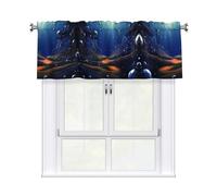 QMKFWT Animation Background Curtain Valance for Windows,Kitchen Window Curtains Blackout Drapes Window Treatments Decorative Rod Pocket Short Curtain for Living Room Bedroom,54" W x 18" L