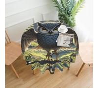 QMKFWT Anime Owl Printed Round Tablecloth,Dust-Proof Wrinkle Resistant Table Cover Washable Polyester Table Cloth for Kitchen Dining Room Farmhouse Picnic Indoor Outdoor(Round 60 Inch)