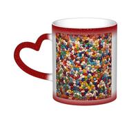 QMKFWT Assorted Jelly Beans Coffee Mugs 11 Oz Heat Sensitive Starry Sky Color Changing Mugs, Ceramic Magic Cup with Handle Personalized Tea Cups Novelty Coffee Cup Gift for Women Men Red