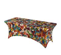QMKFWT Assorted Jelly Beans Decorative Tablecloth Protector for Wedding, Banquet & Parties6FT Spandex Rectangle Tablecloths, Stretch Washable Table Cloth Wrinkle Free Patio Table Cover