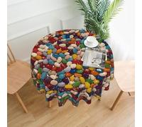 QMKFWT Assorted Jelly Beans Printed Round Tablecloth,Dust-Proof Wrinkle Resistant Table Cover Washable Polyester Table Cloth for Kitchen Dining Room Farmhouse Picnic Indoor Outdoor(Round 60 Inch)