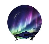 QMKFWT Aurora Polaris Bone China Decorative Plate,6inï¼ˆ15cmï¼‰ Ceramic Decorative Plates with Display Stand,Ceramic Ornaments Art Porcelain Plate for Home Office Wall Decor Collections Plates