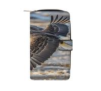 QMKFWT Bald Eagle Flying Leather Wallet Long Checkbook Wallets Classic Bifold Ladies Clutch with ID Window