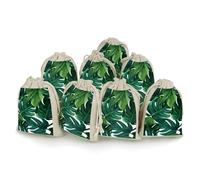 QMKFWT Banana Leaves Drawstring Pouches Small Bulk Cotton Burlap Storage Bags Reusable Muslin Sachet Bag for Candy, Toys, Jewelry, Treats, Birthday Party Favors