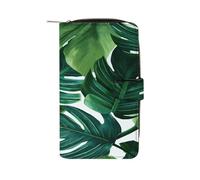 QMKFWT Banana Leaves Leather Wallet Long Checkbook Wallets Classic Bifold Ladies Clutch with ID Window