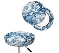 QMKFWT Bar Stool Cover Blue White Floral Pattern Round Bar Stool Seat Covers with Elastic Bands Dustproof Bar Chair Covers Washable Stool Cushion Covers Stretch Slipcover for 12-14 Inch Chair