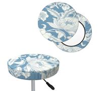 QMKFWT Bar Stool Cover Flowers on Blue Background Round Bar Stool Seat Covers with Elastic Bands Dustproof Bar Chair Covers Washable Stool Cushion Covers Stretch Slipcover for 12-14 Inch Chair