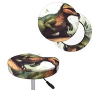 QMKFWT Bar Stool Cover Green Cartoon Dinosaur Round Bar Stool Seat Covers with Elastic Bands Dustproof Bar Chair Covers Washable Stool Cushion Covers Stretch Slipcover for 12-14 Inch Chair