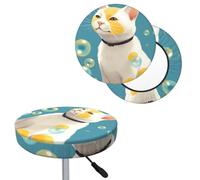 QMKFWT Bar Stool Cover Many Bubbles and a Cat Round Bar Stool Seat Covers with Elastic Bands Dustproof Bar Chair Covers Washable Stool Cushion Covers Stretch Slipcover for 12-14 Inch Chair