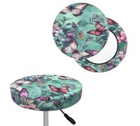 QMKFWT Bar Stool Cover Mint Green Butterfly Round Bar Stool Seat Covers with Elastic Bands Dustproof Bar Chair Covers Washable Stool Cushion Covers Stretch Slipcover for 12-14 Inch Chair