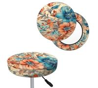 QMKFWT Bar Stool Cover Orange Floral Pattern Round Bar Stool Seat Covers with Elastic Bands Dustproof Bar Chair Covers Washable Stool Cushion Covers Stretch Slipcover for 12-14 Inch Chair
