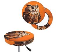 QMKFWT Bar Stool Cover Owl Sitting on Orange Background Round Bar Stool Seat Covers with Elastic Bands Dustproof Bar Chair Covers Washable Stool Cushion Covers Stretch Slipcover for 12-14 Inch Chair