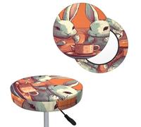 QMKFWT Bar Stool Cover Rabbit and Cup Round Bar Stool Seat Covers with Elastic Bands Dustproof Bar Chair Covers Washable Stool Cushion Covers Stretch Slipcover for 12-14 Inch Chair