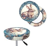 QMKFWT Bar Stool Cover Rabbit in Frame Round Bar Stool Seat Covers with Elastic Bands Dustproof Bar Chair Covers Washable Stool Cushion Covers Stretch Slipcover for 12-14 Inch Chair